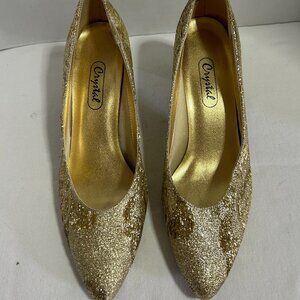 Vintage Gold Pump sparkly shoes - 7.5 Narrow - by Crystal